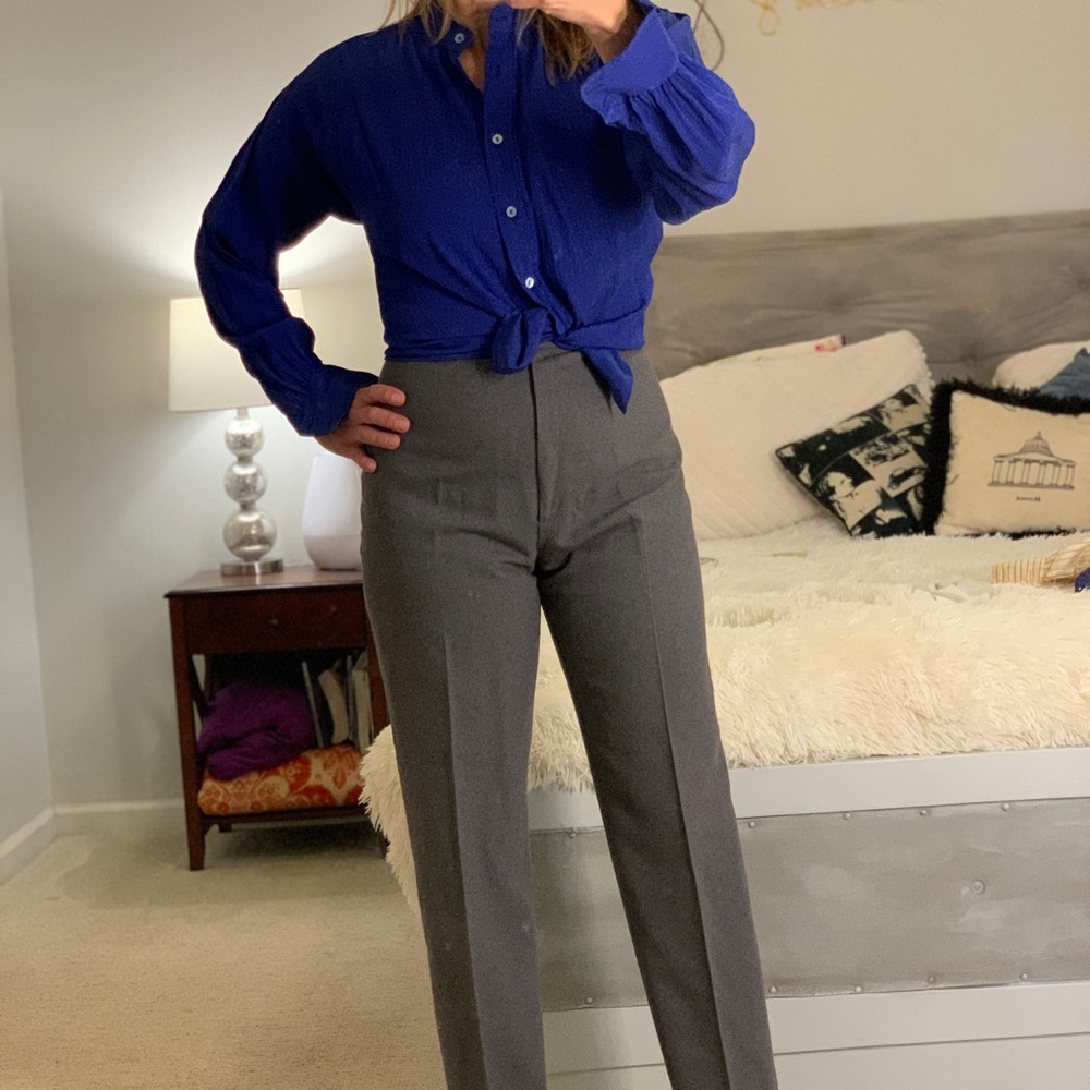 Vintage Yves Saint Laurent blue silk blouse.
